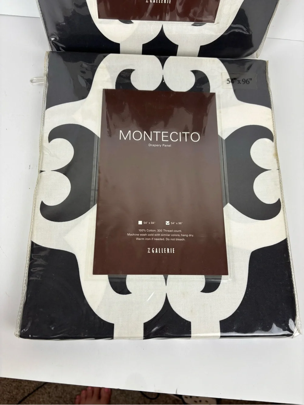Z Gallerie Montecito Drapery Panels-pair(2)-Bold Blk/Wht Scroll Print-NEW